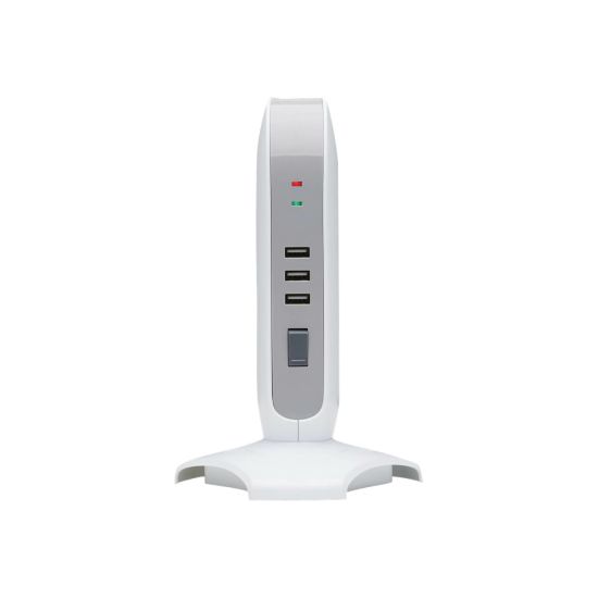 Picture of Tripp Lite Surge Protector Tower 5-Outlet with 3 USB Charging Ports 6ft Cord 5-15P White - Surge protector - 15 A - AC 120 V - 1800 Watt - output connectors: 5 - 6 ft cord - white, light gray