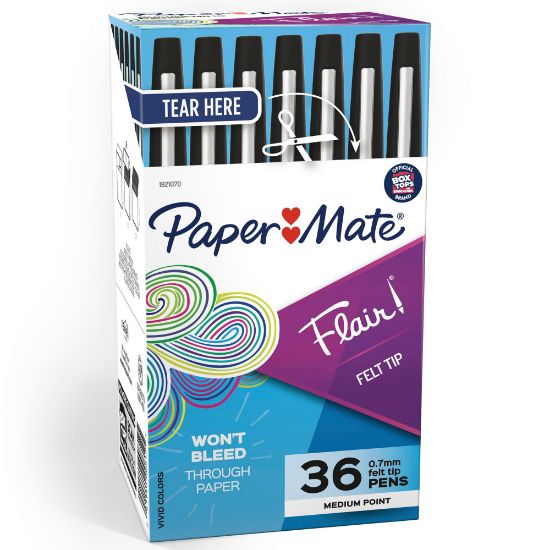 Picture of Paper Mate Flair Porous-Point Pens, Medium Point, 0.7 mm, Black Barrel, Black Ink, Pack Of 36 Pens