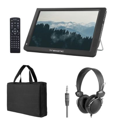 Picture of Trexonic Portable Rechargeable 14in LED TV With Carry Bag And Headphones, Black, 995117144M