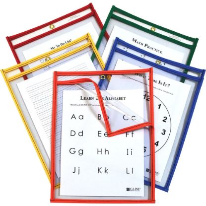 Picture of C Line Products Super Heavyweight Plus Dry-Erase Pockets, Case Of 25, 9in x 12in, Assorted Colors