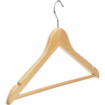 Picture of Lorell Wooden Coat Hangers - for Coat, Clothes, Garment - Wooden, Metal - Natural - 30 / Carton