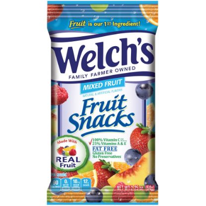 Picture of Welchs Mixed Fruit Snacks - Gluten-free, Preservative-free, Trans Fat Free - Strawberry, White Grape Raspberry, Orange, White Grape Peach, Concord Grape - 2.25 oz - 48 / Carton