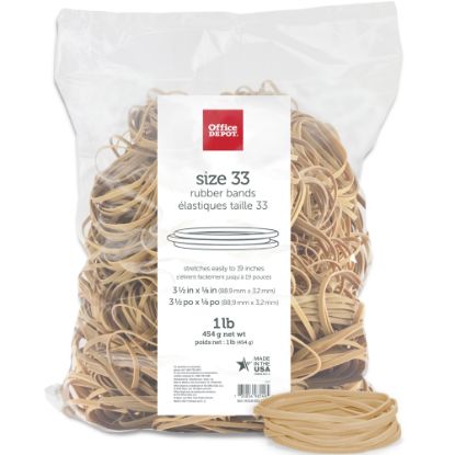 Picture of Office Depot Brand Rubber Bands, #33, 3-1/2in x 1/8in, Crepe, 1-Lb Bag