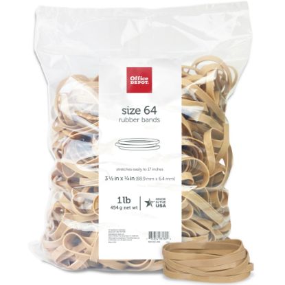 Picture of Office Depot Brand Rubber Bands, #64, 3-1/2in x 1/4in, Crepe, 1-Lb Bag