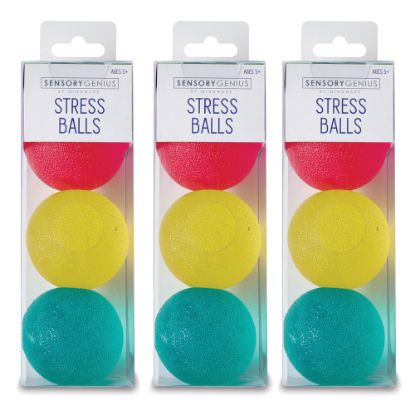 Picture of MindWare Sensory Genius Stress Balls, Green/Yellow/Pink, 3 Stress Balls Per Pack, Case Of 3 Packs