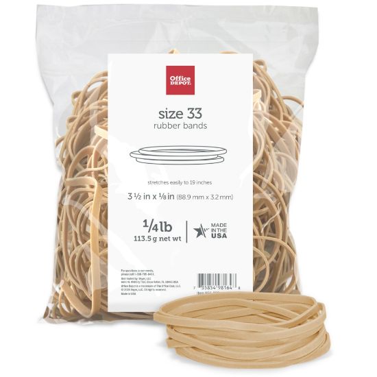 Picture of Office Depot Brand Rubber Bands, #33, 3-1/2in x 1/8in, Crepe, 1/4 Lb. Bag