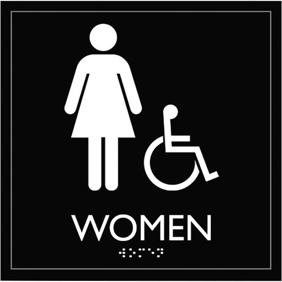 Picture of Lorell Womens Handicap Restroom Sign - 1 Each - womens restroom/wheelchair accessible Print/Message - 8in Width x 8in Height - Square Shape - Surface-mountable - Easy Readability, Injection-molded - Restroom, Architectural - Plastic - Black