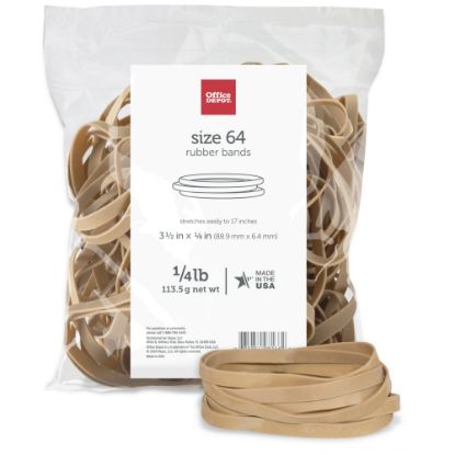 Picture of Office Depot Brand Rubber Bands, #64, 3-1/2in x 1/4in, Crepe, 1/4 Lb. Bag