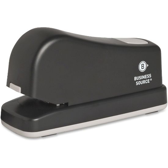 Picture of Business Source Electric Stapler - 20 of 20lb Paper Sheets Capacity - 210 Staple Capacity - Full Strip - 1/4in Staple Size - 0.38in Throat Depth - 1 Each - Black, Putty