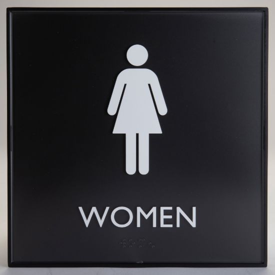 Picture of Lorell Womens Restroom Sign - 1 Each - Women Print/Message - 8in Width x 8in Height - Square Shape - Surface-mountable - Easy Readability, Injection-molded - Restroom, Architectural - Plastic - Black