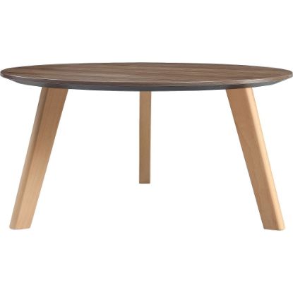 Picture of Lorell Relevance Walnut Round Coffee Table - 15.8in x 32in - Knife Edge - Material: Natural Wood Leg - Finish: Walnut Laminate Table Top