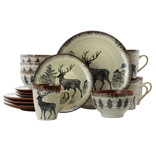 Picture of Elama 16-Piece Stoneware Dinnerware Set, Taupe/Elk