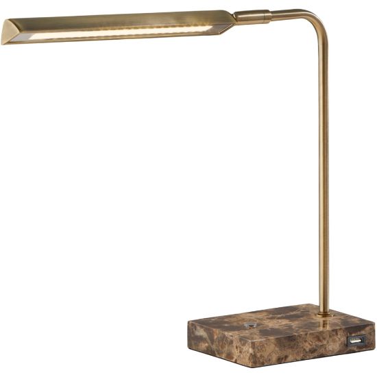 Picture of Adesso Reader LED Desk Lamp with USB Port, 15inH, Antique Brass Shade/Brown Marble Base