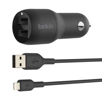 Picture of Belkin 42-Watt Dual USB Car Charger With USB-A To Lightning Cable, Black