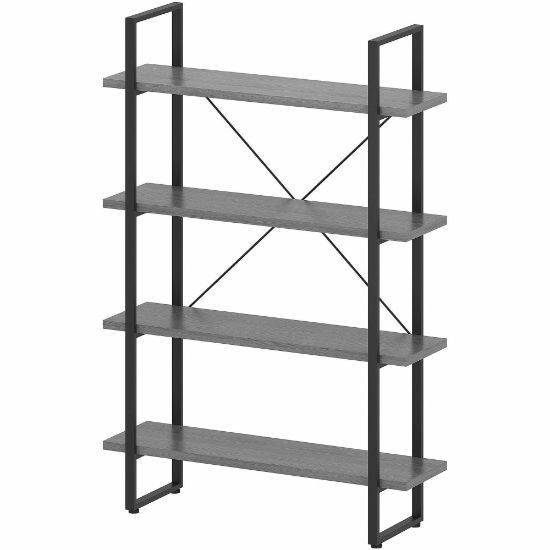 Picture of Lorell SOHO Rustic Metal Frame Bookcase - 39.4in x 11.8in57.5in - 4 Shelve(s) - Band Edge - Finish: Charcoal - Sturdy, Durable