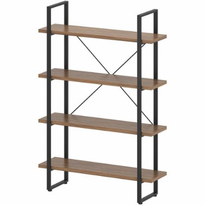 Picture of Lorell SOHO Rustic Metal Frame Bookcase - 39.4in x 11.8in57.5in - 4 Shelve(s) - Band Edge - Finish: Walnut - Sturdy, Durable