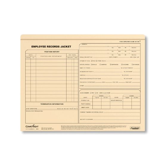 Picture of ComplyRight Letter-Size Standard Employee Record Jackets, 11 3/4in x 9 1/2in, Pack Of 25