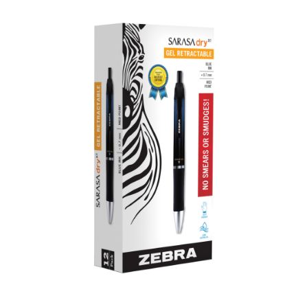 Picture of Zebra Pen SARASA Dry X1 Retractable Gel Pens, Pack Of 12, Medium Point, 0.7 mm, Blue Barrel, Blue Ink