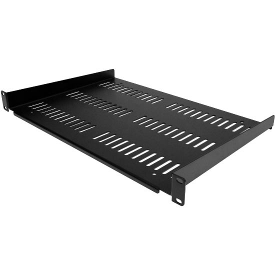 Picture of StarTech.com 1U Vented Server Rack Cabinet Shelf - Fixed 12in Deep Cantilever Rackmount Tray for 19in Data/AV/Network Enclosure w/Cage Nuts