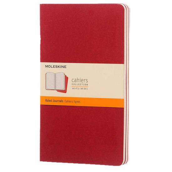 Picture of Moleskine Cahier Journals, 5in x 8-1/4in, Ruled, 80 Pages, Cranberry Red, Set Of 3 Journals