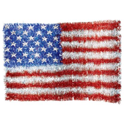 Picture of Amscan Patriotic Deluxe Tinsel American Flags, 12-3/4in x 19in, Multicolor, Pack Of 2 Flags