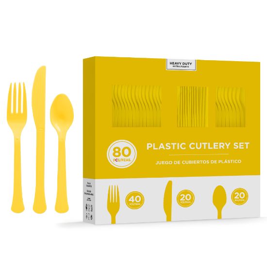 Picture of Amscan 8016 Solid Heavyweight Plastic Cutlery Assortments, Yellow Sunshine, 80 Pieces Per Pack, Set Of 2 Packs