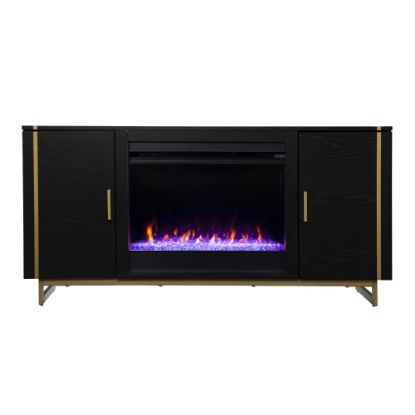 Picture of SEI Furniture Biddenham Color-Changing Fireplace, 26-1/2inH x 54inW x 17inD, Black/Gold