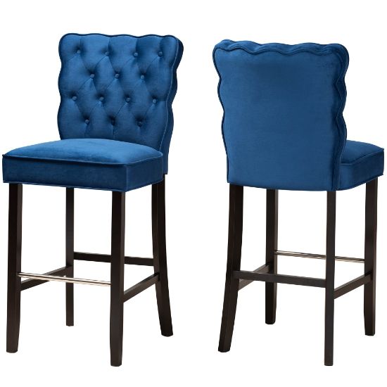 Picture of Baxton Studio Daphne Bar Stools, Navy Blue/Dark Brown, Set Of 2 Stools