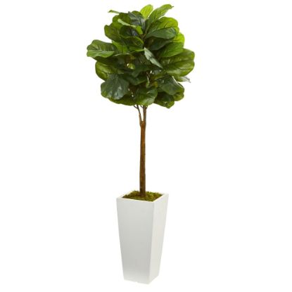 Picture of Nearly Natural 4ftH Plastic Fiddle Leaf Tree With Tower Planter, Green/White