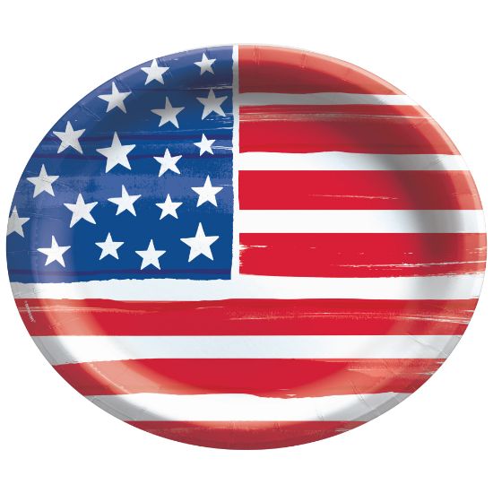 Picture of Amscan Painted Patriotic Oval Paper Plates, 10in x 12in, Multicolor, 20 Plates Per Pack, Set Of 2 Packs