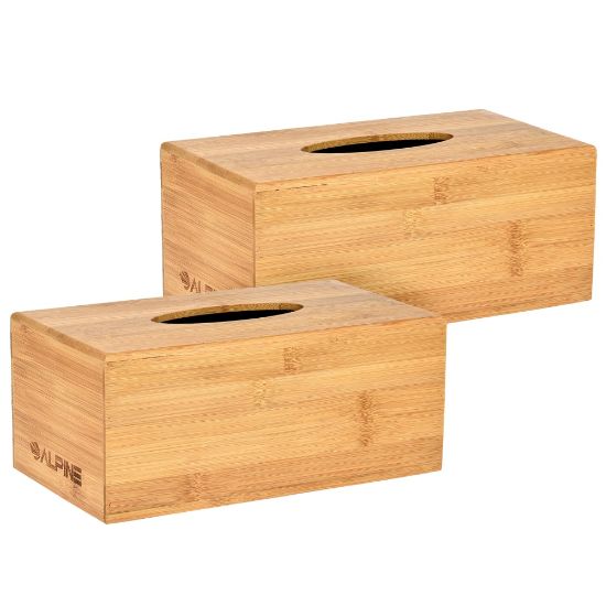 Picture of Alpine Wooden Tissue Box Covers, 4-1/2in x 10-1/2in x 6in, Bamboo, Pack Of 2 Covers