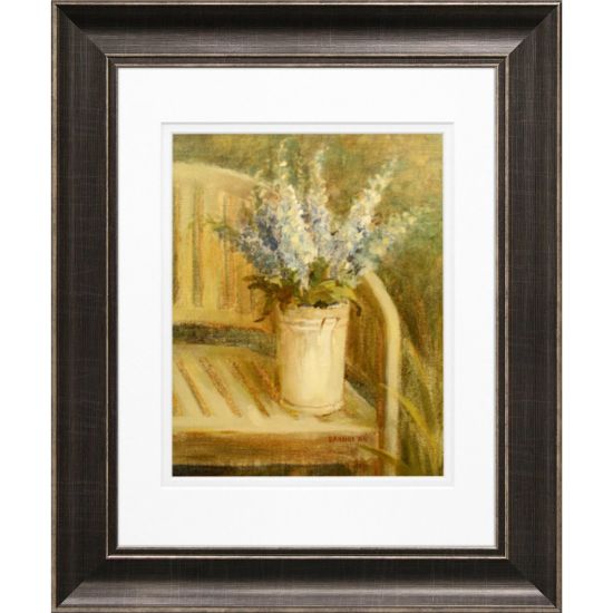 Picture of Timeless Frames Diana Pewter-Framed Floral Artwork, 11in x 14in, Larkspur Bouquet On Bench