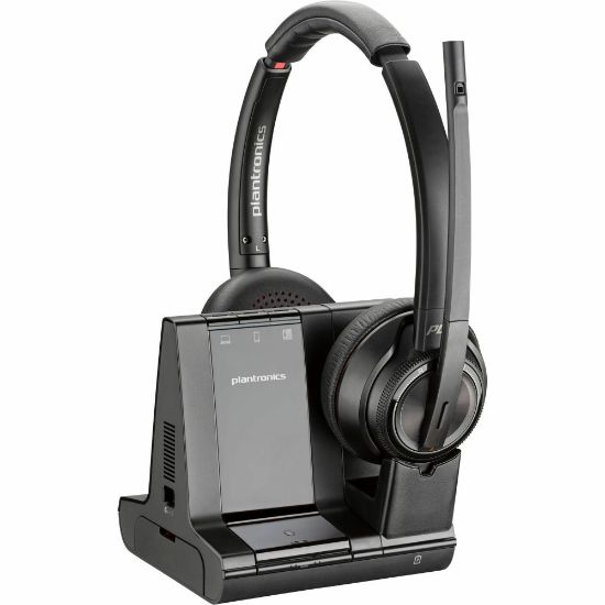 Picture of Poly Savi 8220 Office Stereo DECT 1920-1930 MHz Headset - Microsoft Teams Certification - Stereo - Wireless - DECT - 590 ft - 32 Ohm - 20 Hz - 20 kHz - On-ear - Binaural - Ear-cup - Noise Cancelling Microphone - Black