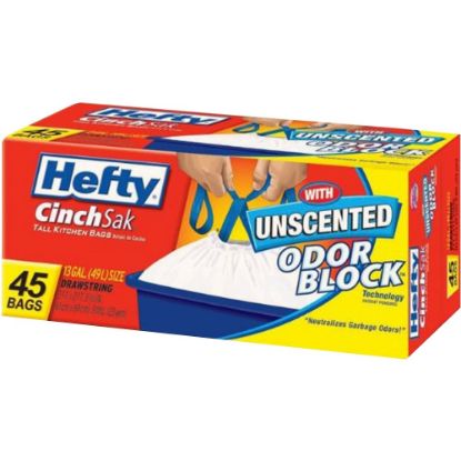 Picture of Hefty CinchSak 13-gallon Drawstring Bags - 13 gal Capacity - Drawstring Closure - White - 6/Carton - 45 Per Pack - Garbage, Kitchen