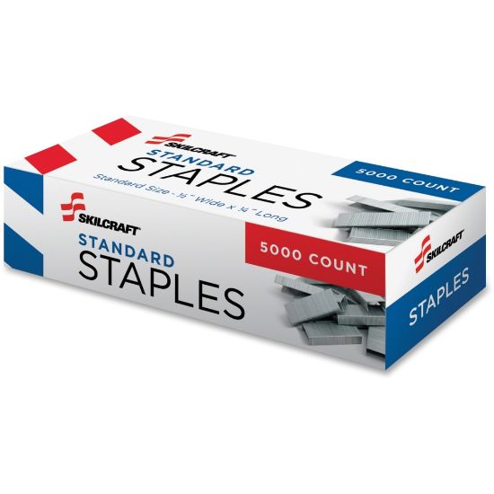 Picture of SKILCRAFT Standard Staples - 210 Per Strip - Standard - 5mm - 1/4in Leg - 1/2in Crown - for Paper - Chisel Point, Rust Resistant - Silver - Steel - 5000 / Box