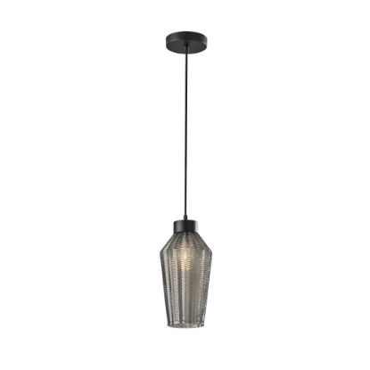 Picture of Adesso Belfry Pendant Lamp, 13-1/4inH x 6-1/2inW, Smoked Glass Shade/Black Base