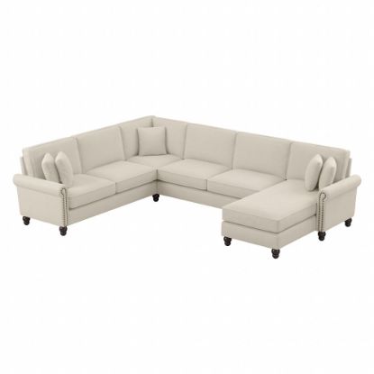 Picture of Bush Furniture Coventry 128inW U-Shaped Sectional Couch With Reversible Chaise Lounge, Cream Herringbone, Standard Delivery