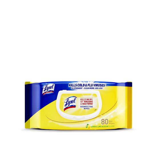 Picture of Lysol Disinfecting Wipes, Lemon & Lime Blossom, 7in x 8in, Pack of 80 Wipes