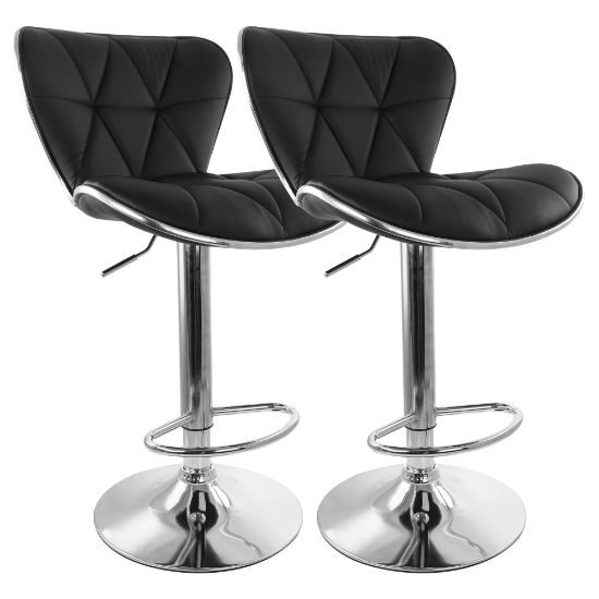 Picture of Elama Tufted Faux Leather Adjustable Bar Stools, Curved Mid Back, Black/Chrome, Set Of 2 Stools