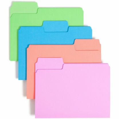 Picture of Smead SuperTab 1/3 Tab Cut Letter Recycled Top Tab File Folder - 8 1/2in x 11in - 3/4in Expansion - Top Tab Location - Bright Purple, Bright Pink, Bright Green, Bright Blue - 10% Recycled - 24 / Pack