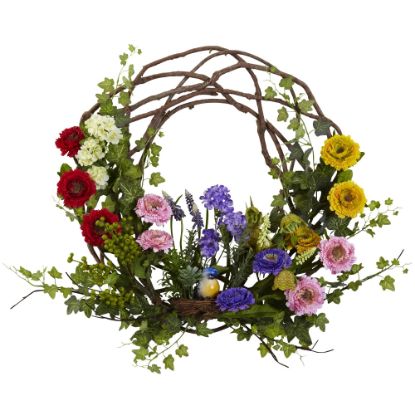 Picture of Nearly Natural Spring Floral 22inH Plastic Wreath, 22inH x 22'W x 7inD, Multicolor