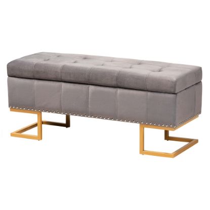 Picture of Baxton Studio Ellery Storage Ottoman, Gray/Gold