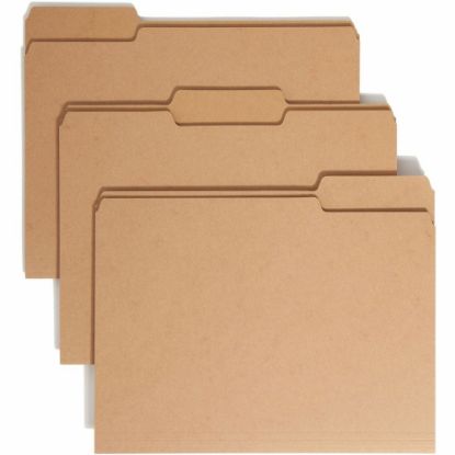 Picture of Smead 1/3 Tab Cut Letter Recycled Top Tab File Folder - Letter - 8.5in x 11in - 1/3 Tab Cut - 50 / Box - 17pt. - Kraft