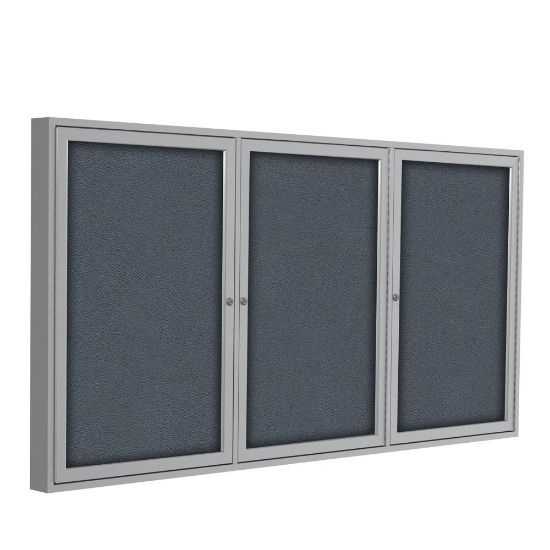 Picture of Ghent 3 Door Enclosed Fabric Bulletin Board, Satin Aluminum Frame, 48inH x 72inW, Gray