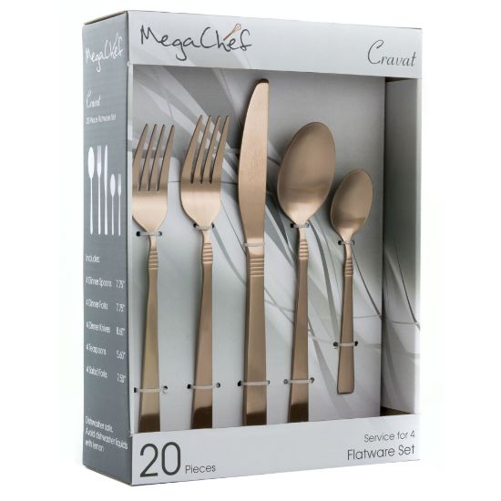 Picture of MegaChef Cravat 20-Piece Stainless-Steel Flatware Set, Matte Rose