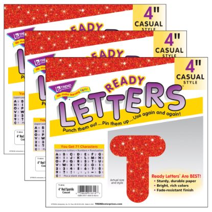 Picture of TREND Ready Letters, 4in, Casual Uppercase, Red Sparkle, Set Of 3 Packs