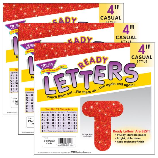 Picture of TREND Ready Letters, 4in, Casual Uppercase, Red Sparkle, Set Of 3 Packs