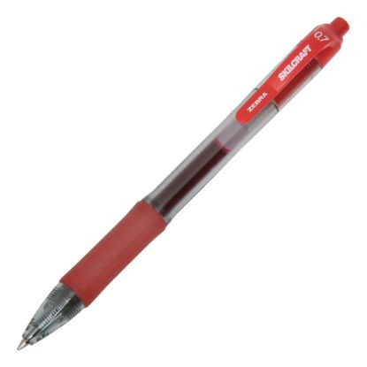 Picture of SKILCRAFT Retractable Gel Pens, Medium Point, 0.7 mm, Clear/Red Barrel, Red Ink, Pack Of 12 Pens