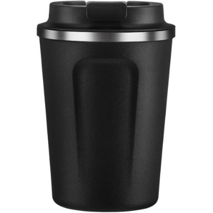 Picture of asobu 13-Ounce Cafe Compact Insulated Travel Mug (Black) - Flip-top Lid, Spill Proof Closure - 1 - Black - Stainless Steel - Travel, Cafe, Coffee, Hot Drink, Beverage, Cup Holder