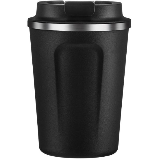 Picture of asobu 13-Ounce Cafe Compact Insulated Travel Mug (Black) - Flip-top Lid, Spill Proof Closure - 1 - Black - Stainless Steel - Travel, Cafe, Coffee, Hot Drink, Beverage, Cup Holder